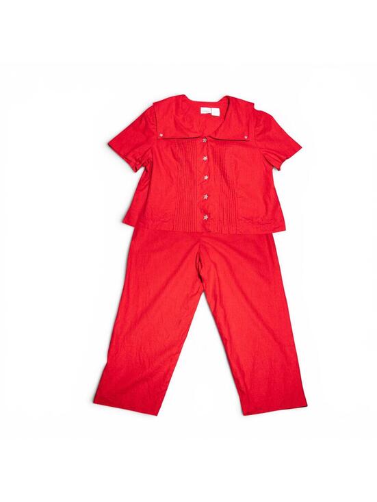 Other - Vintage 90s Red Two-Piece Set with Star Button Top and Matching Pants